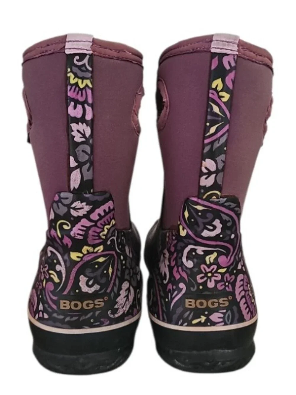 BOGS Classic Mid Tuscany Boots Women 10 Purple Floral Waterproof Rain Garden
